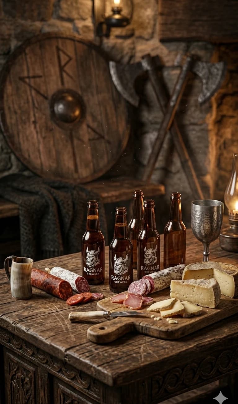 Ragnar Brewery bottles on a medieval oak table